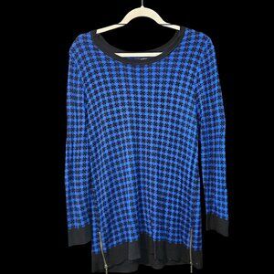 Apt. 9 Blue & Black Houndstooth Print Tunic Sweater Size Large